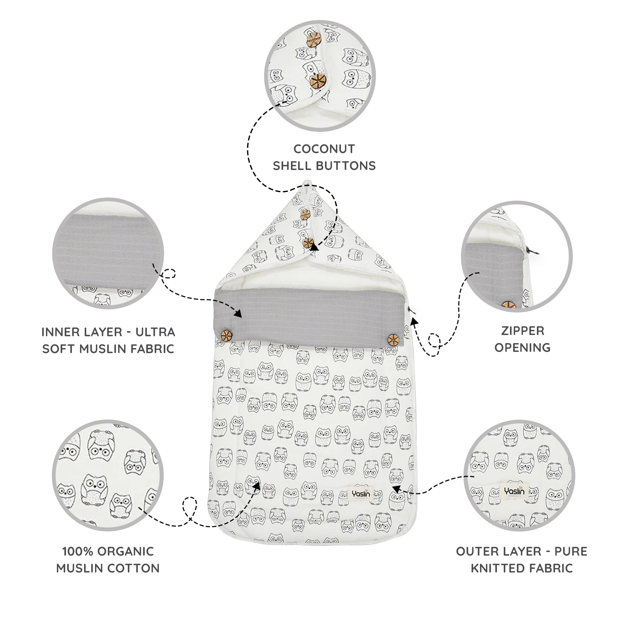 Hush Hush Owlet - 100% Organic Cotton Baby Carrier Nest