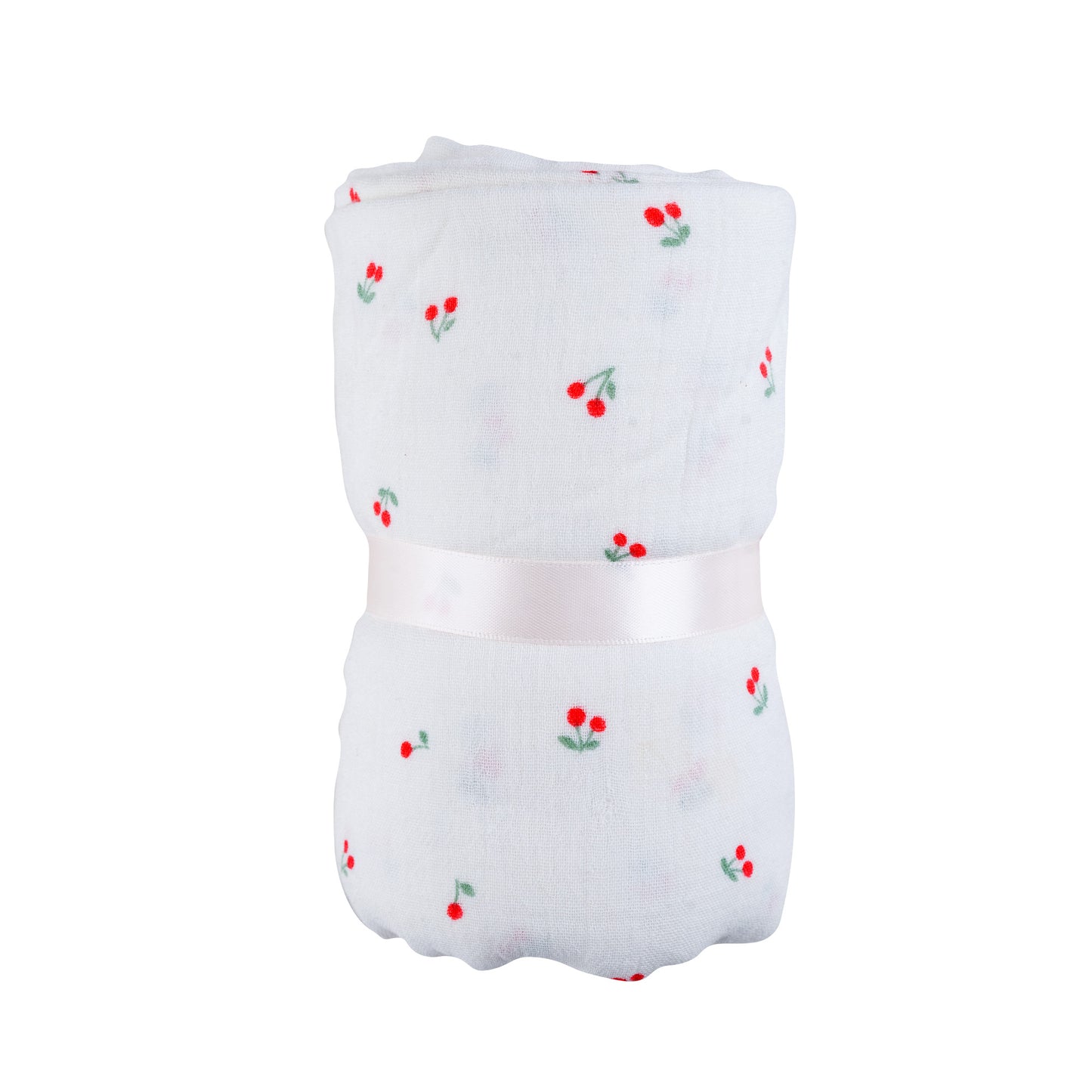 Red Cherry Kisses -  100% Organic Muslin Cotton Wrap Cloth Swaddle