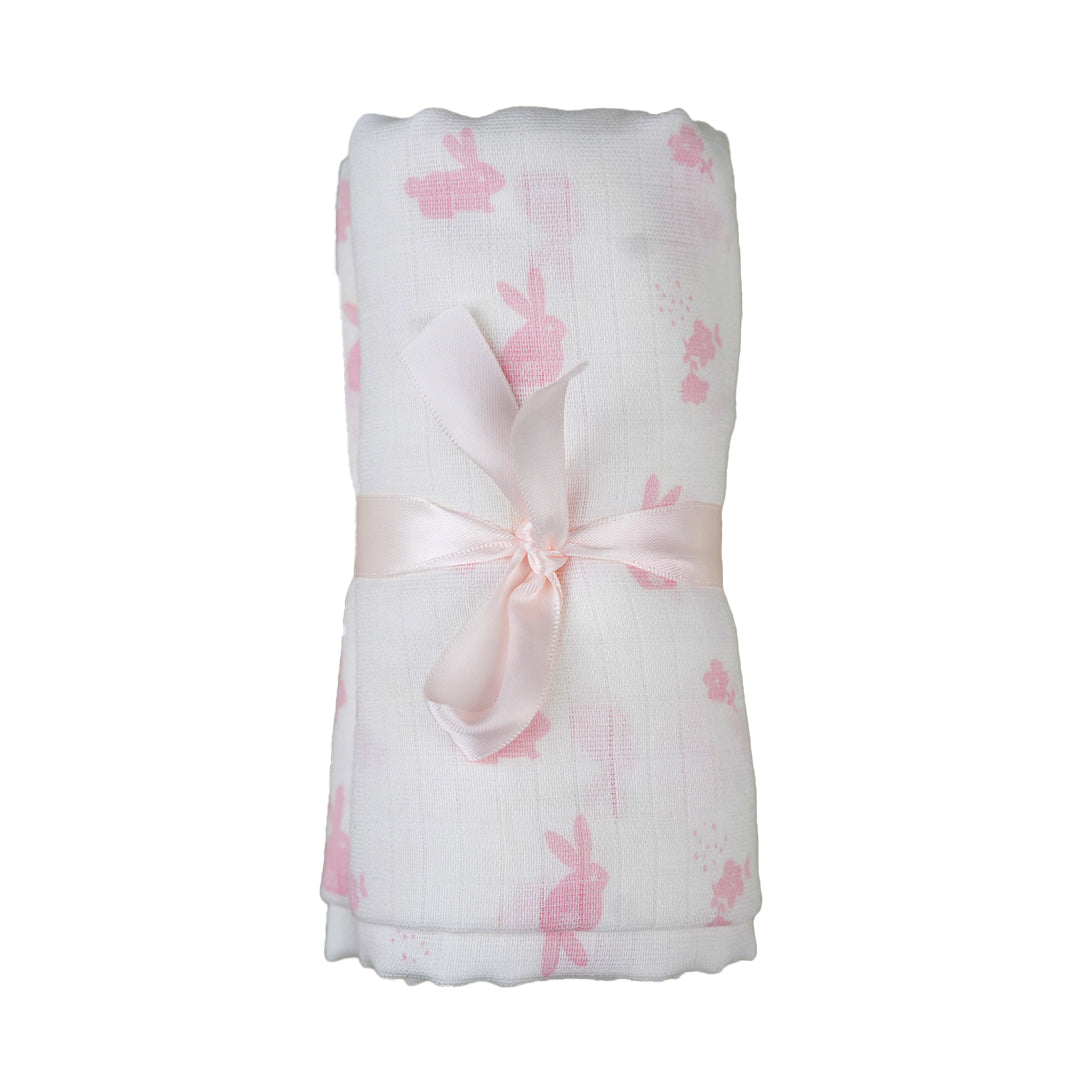 Hoppity Pink Bunny - 100 % Organic Muslin Cotton Wrap Cloth Swaddle